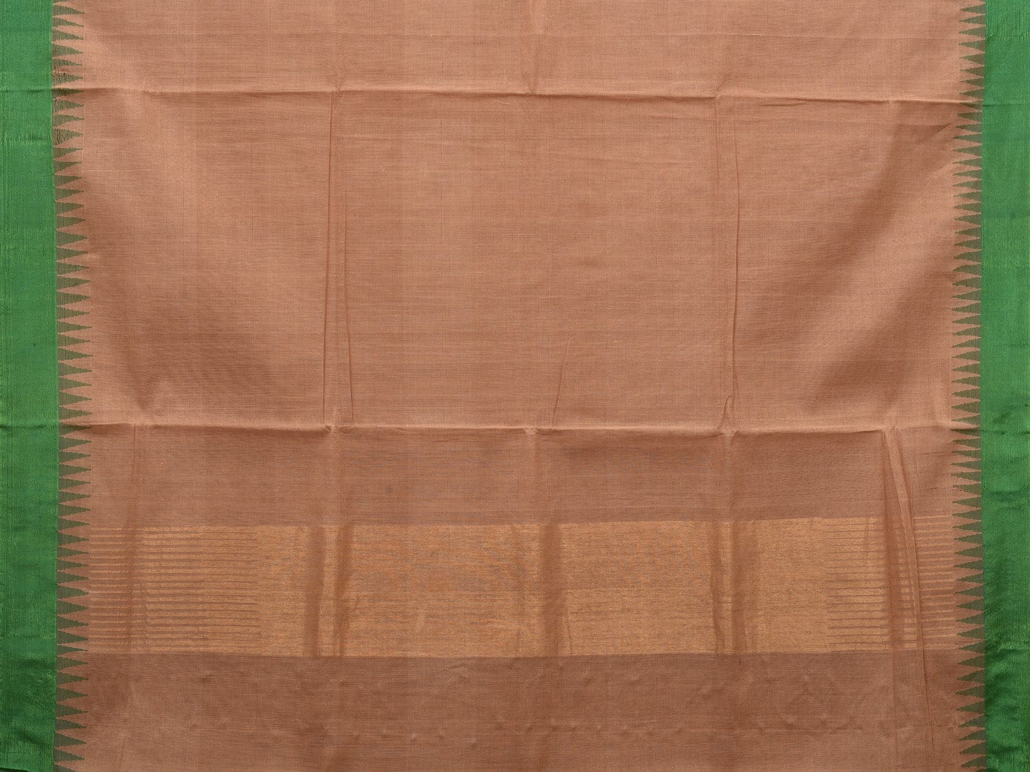 Cream Khadi Cotton Handloom Plain Saree with Temple Border Design kh0578