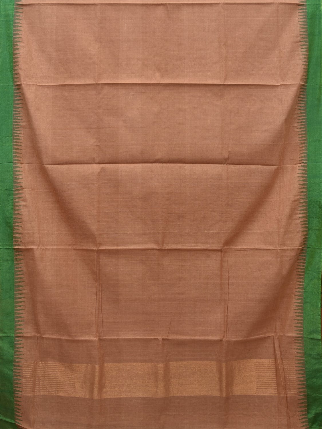 Cream Khadi Cotton Handloom Plain Saree with Temple Border Design kh0578