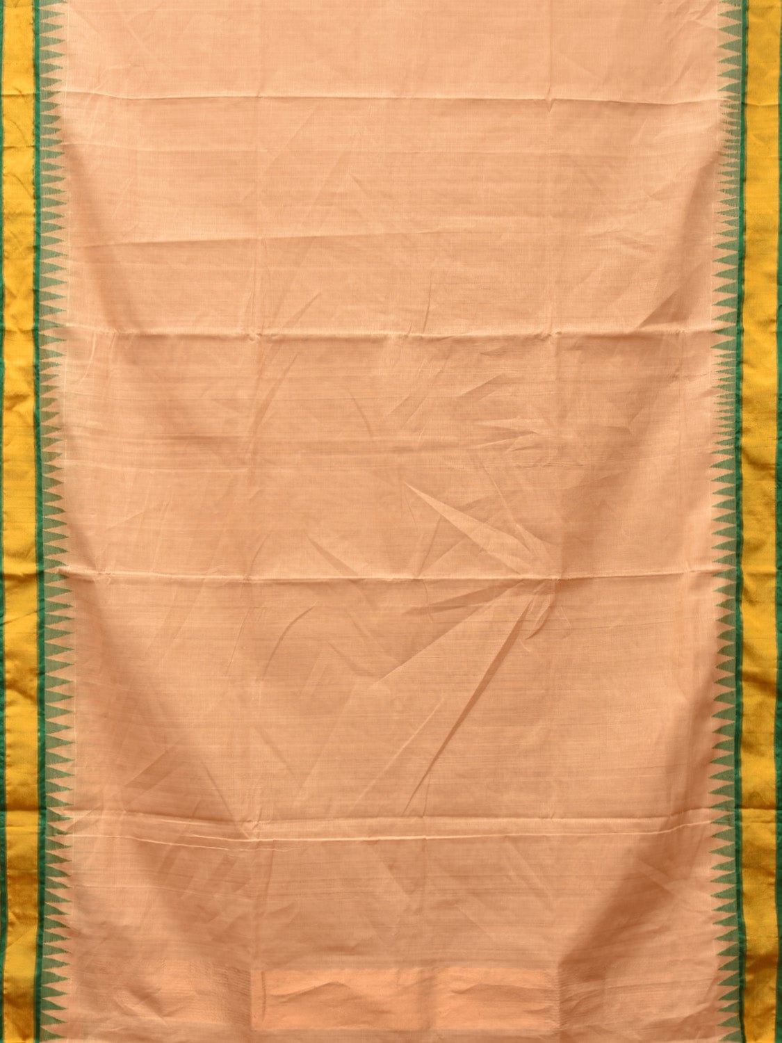 Cream Khadi Cotton Handloom Plain Saree with Temple Border Design kh0623