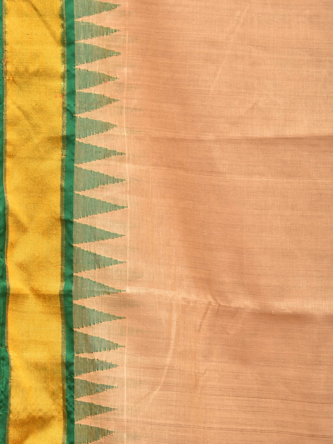 Cream Khadi Cotton Handloom Plain Saree with Temple Border Design kh0623