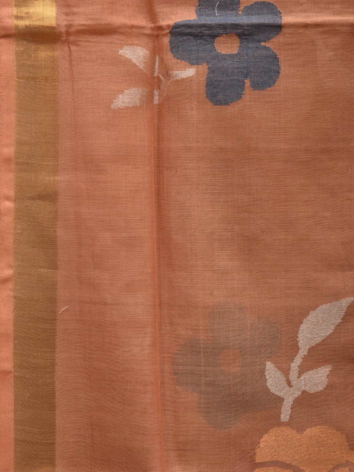 Cream Khadi Cotton Handloom Saree with All Over Big Flowers Design kh0542