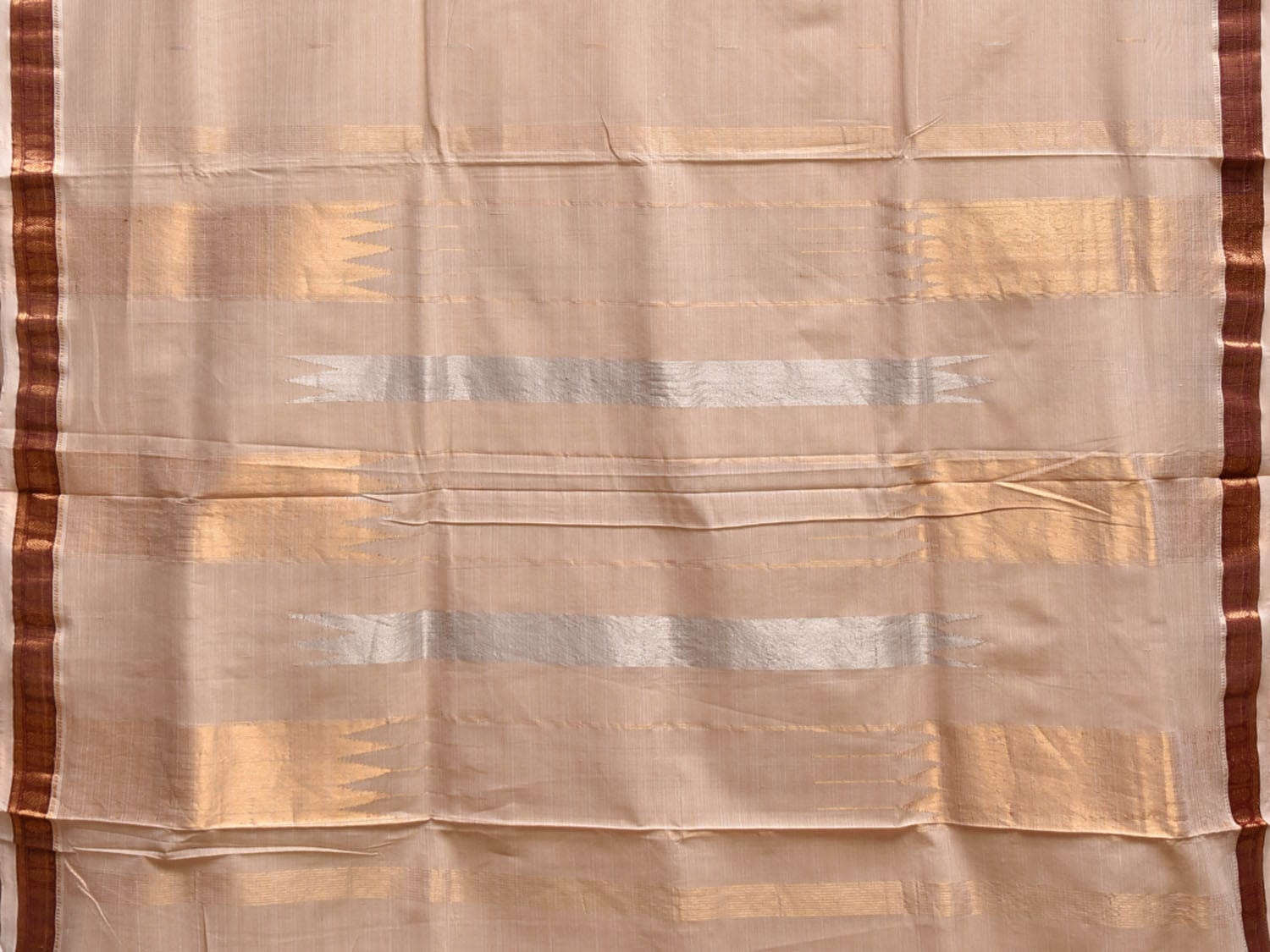 Cream Khadi Cotton Handloom Saree with Rudraksh Border Design kh0706