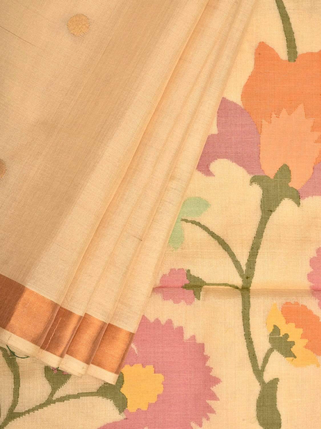 Cream Khadi Tussar Handloom Saree with Pallu Design kh0516
