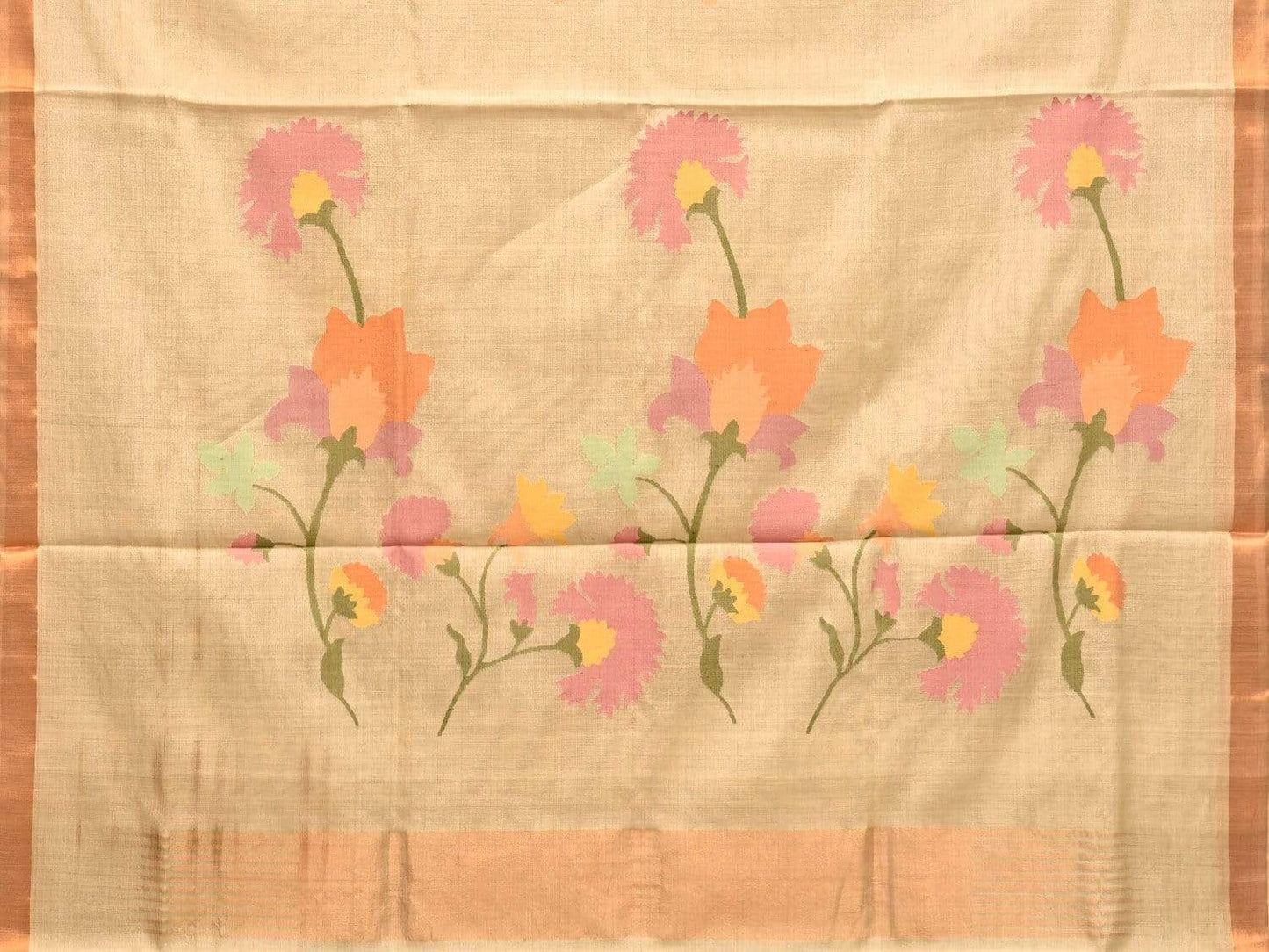 Cream Khadi Tussar Handloom Saree with Pallu Design kh0516