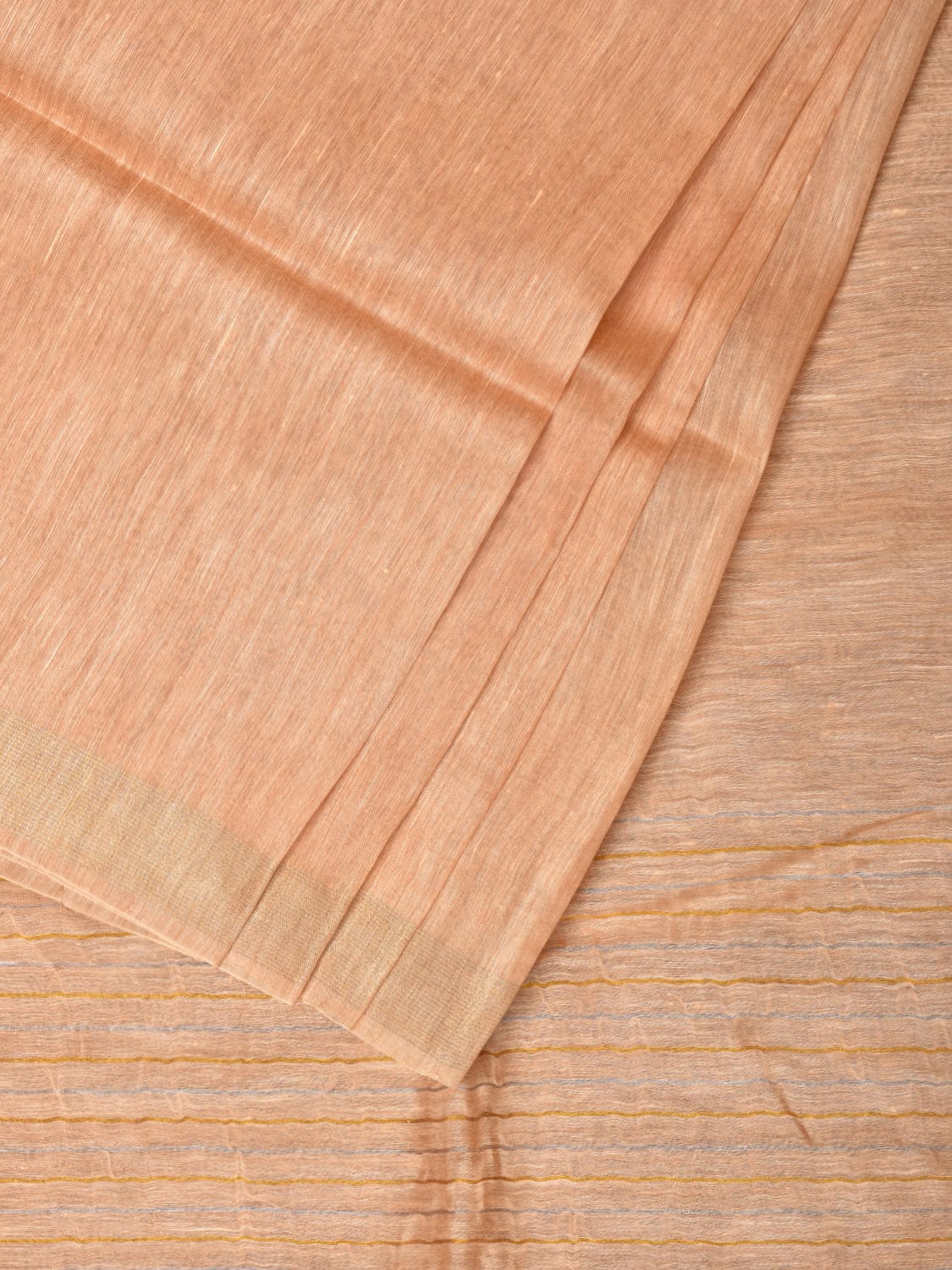 Cream Linen Plain Saree with Strips Pallu Design o0432