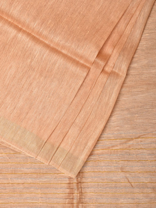 Cream Linen Plain Saree with Strips Pallu Design o0432