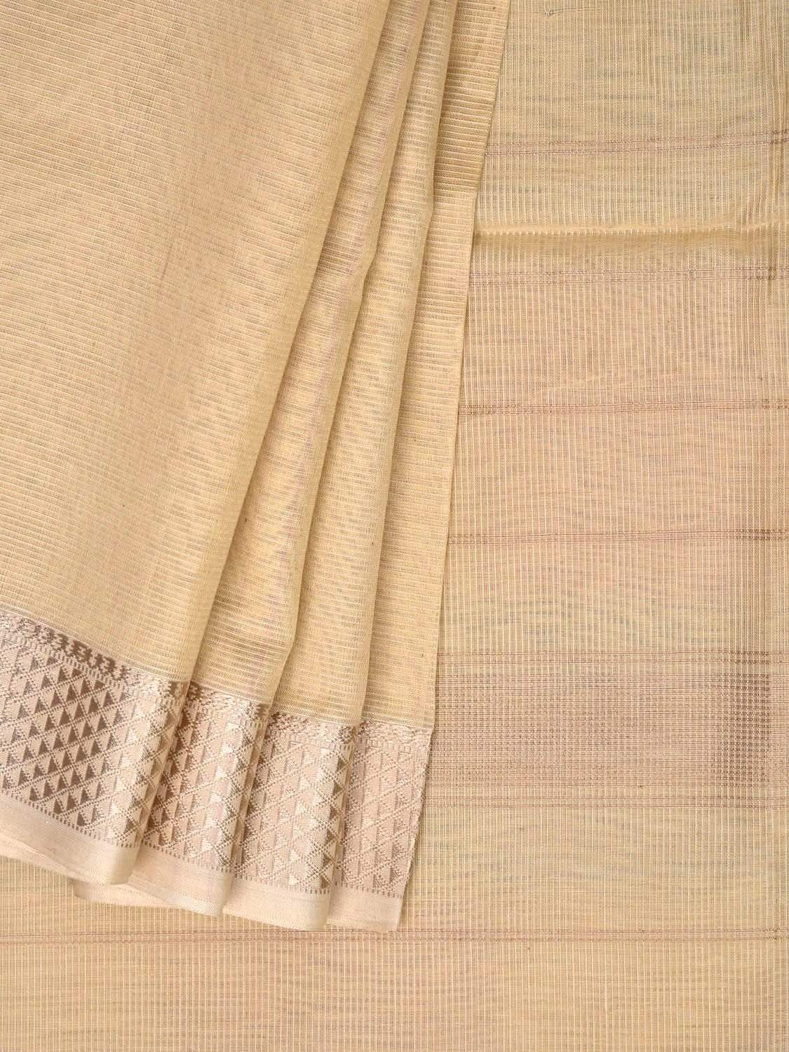 Cream Maheshwari Cotton Silk Handloom Saree with Strips Pallu Design m0119