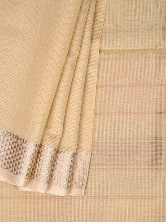 Cream Maheshwari Cotton Silk Handloom Saree with Strips Pallu Design m0119