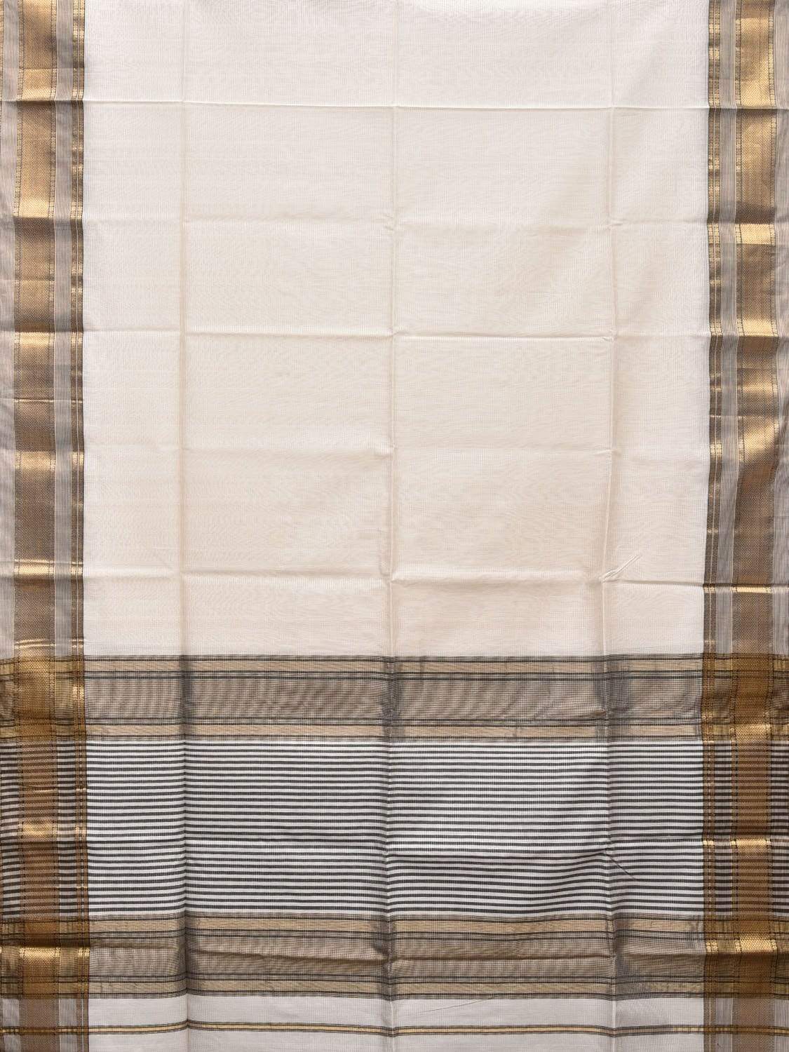 Cream Maheshwari Cotton Silk Handloom Saree with Strips Pallu Design m0139