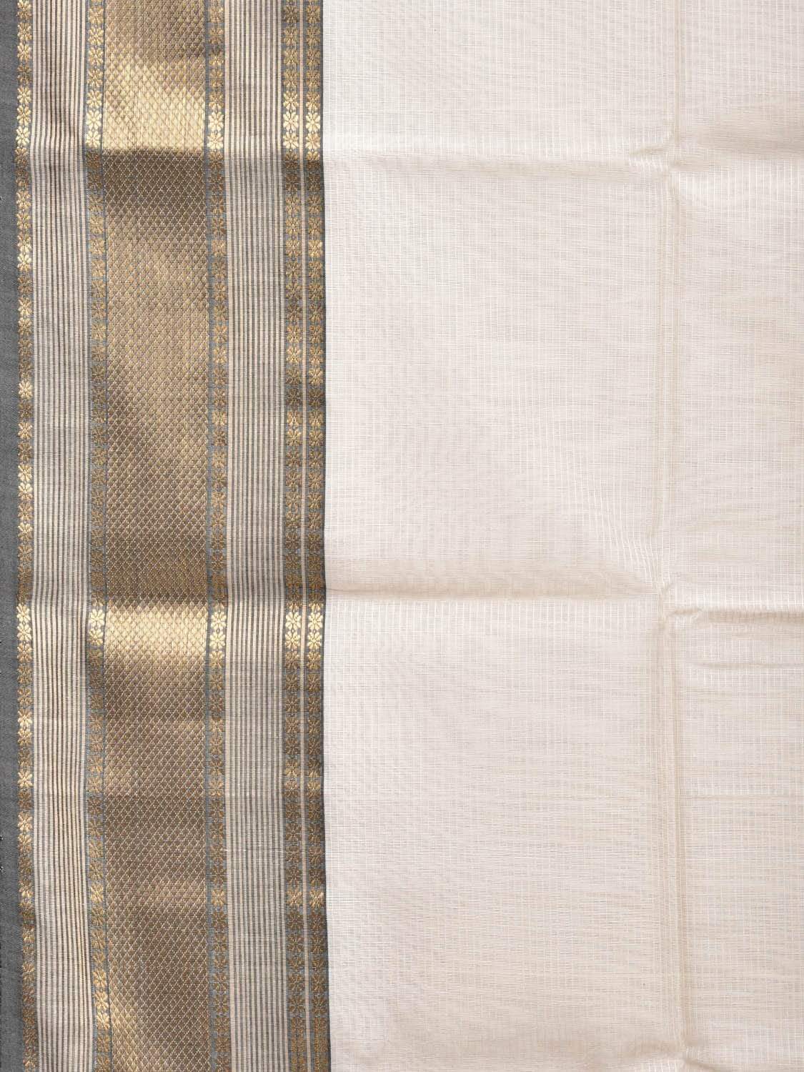 Cream Maheshwari Cotton Silk Handloom Saree with Strips Pallu Design m0139