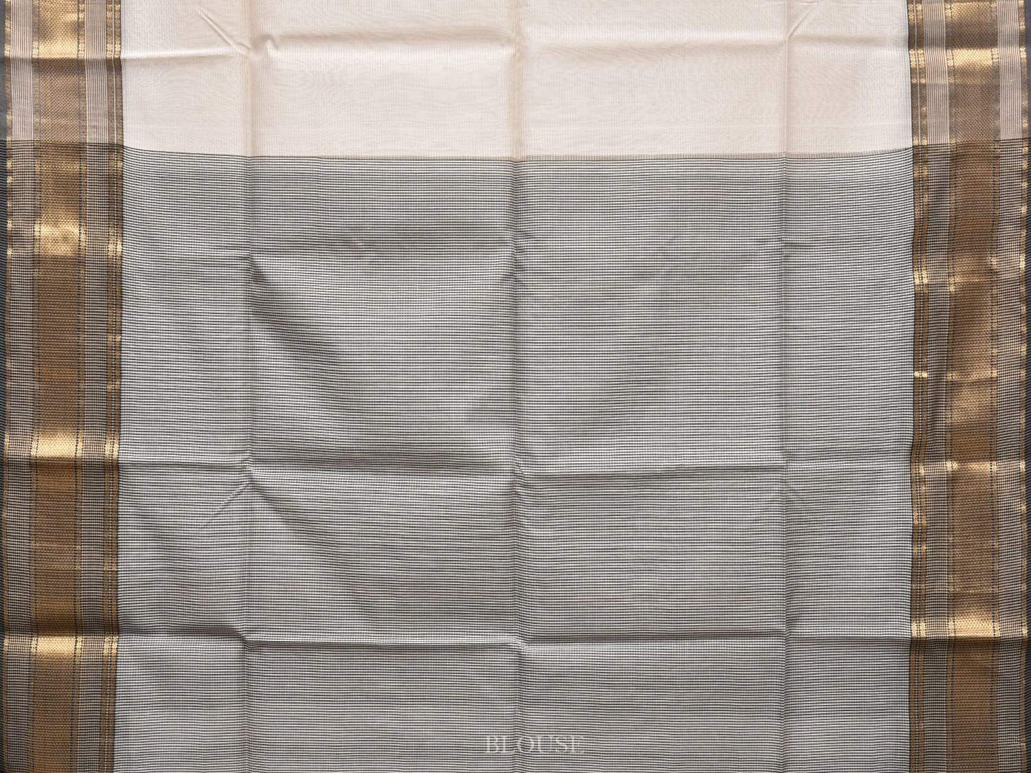 Cream Maheshwari Cotton Silk Handloom Saree with Strips Pallu Design m0139