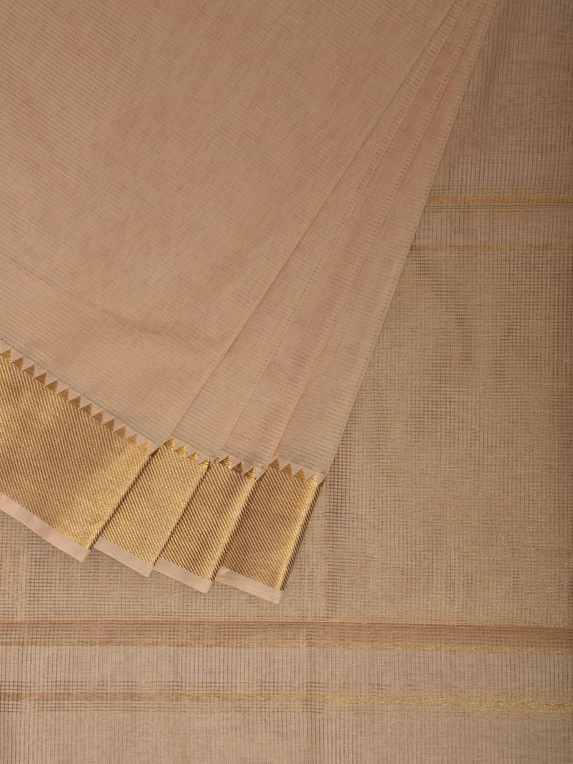 Cream Mangalgiri Cotton Handloom Saree with Strips and Small Temple Border Design No Blouse mn0106