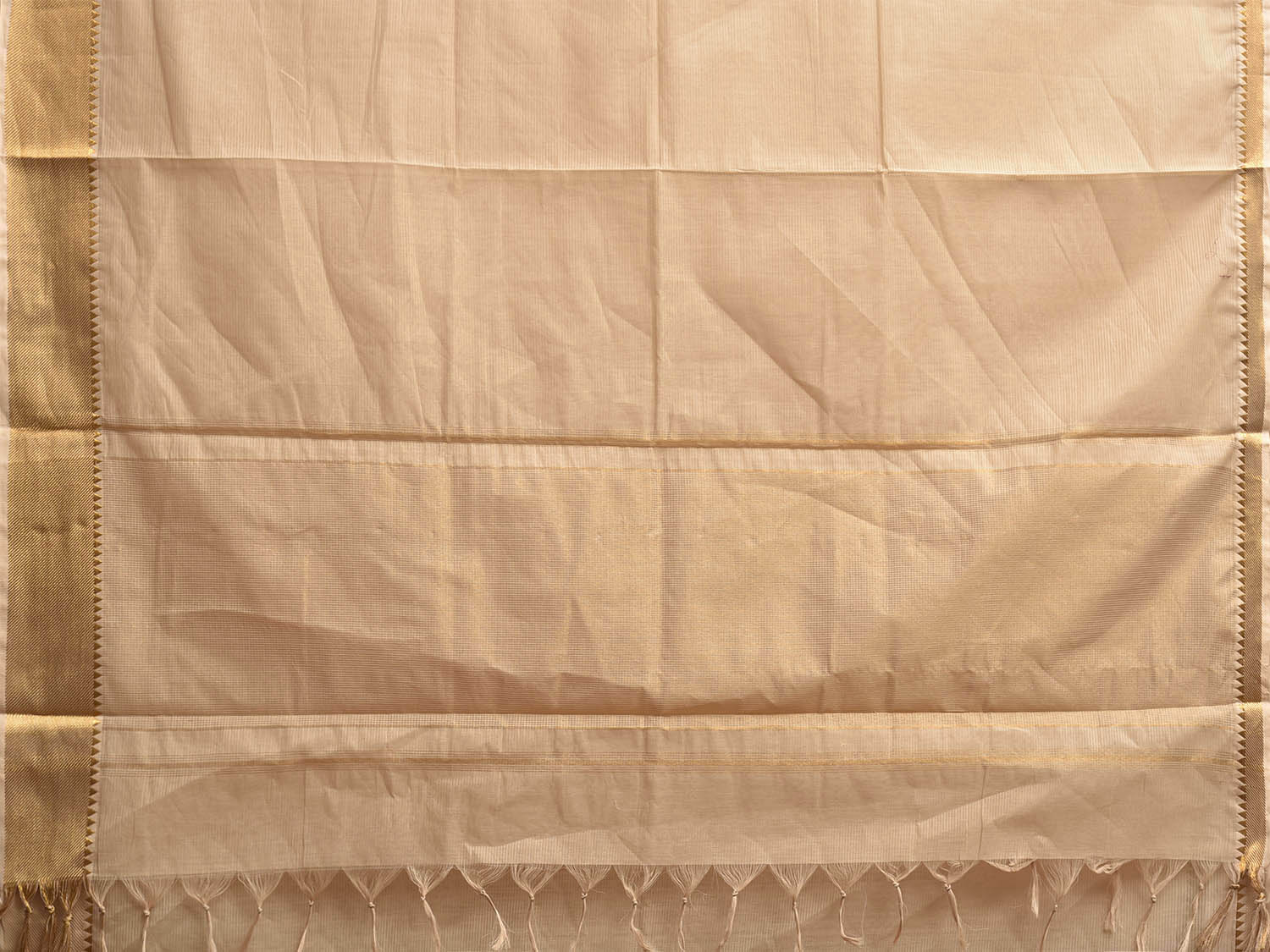 Cream Mangalgiri Cotton Handloom Saree with Strips and Small Temple Border Design No Blouse mn0106