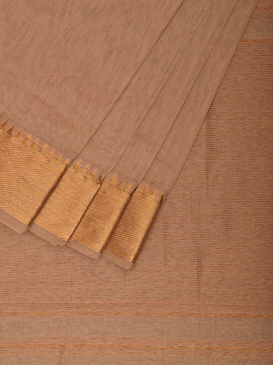 Cream Mangalgiri Cotton Handloom Saree with Strips Design and Small Temple Border No Blouse mn0084