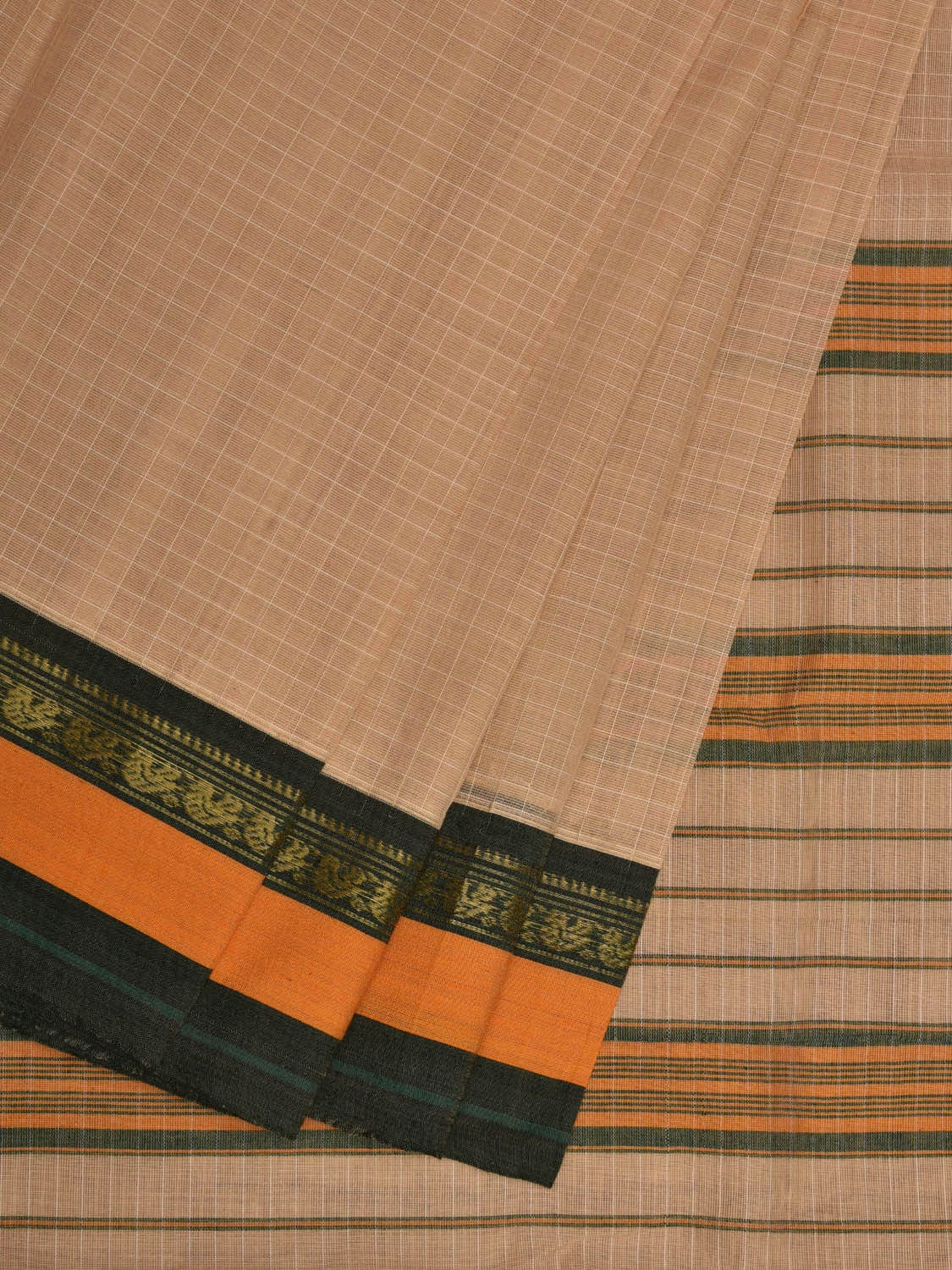 Cream Narayanpet Cotton Handloom Saree with Checks Design No Blouse np0626