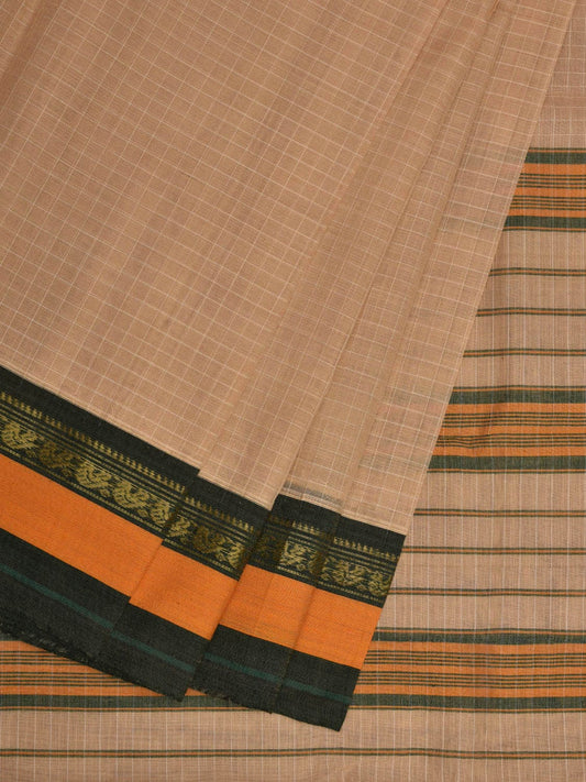 Cream Narayanpet Cotton Handloom Saree with Checks Design No Blouse np0626