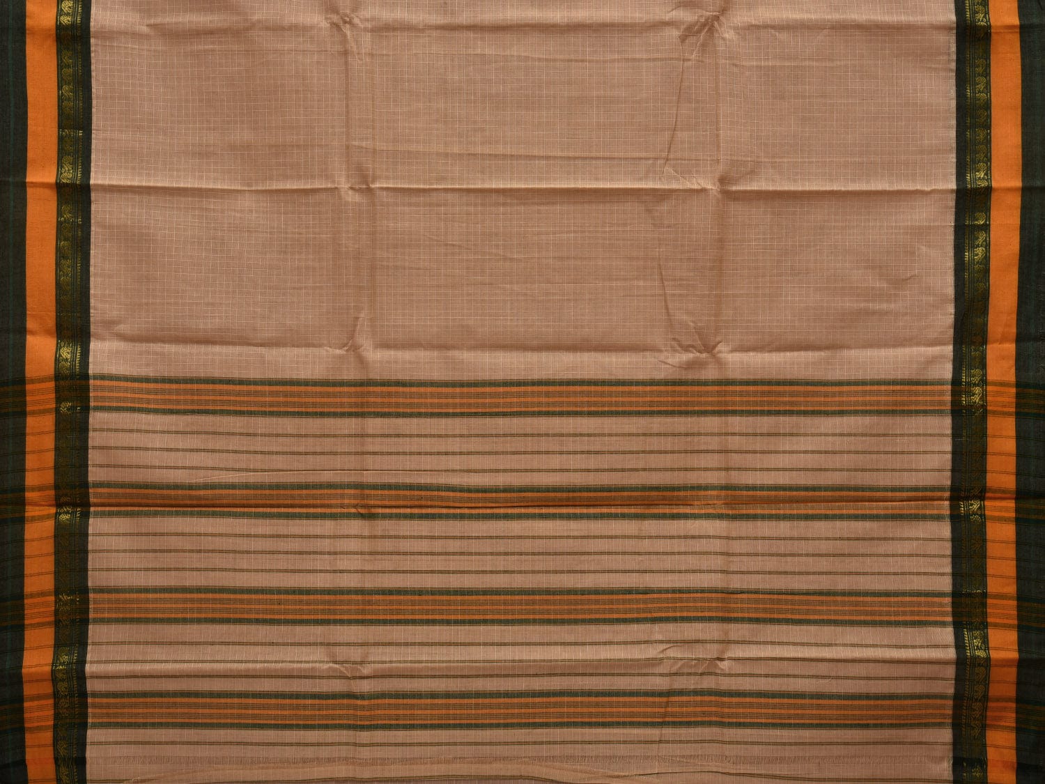 Cream Narayanpet Cotton Handloom Saree with Checks Design No Blouse np0626