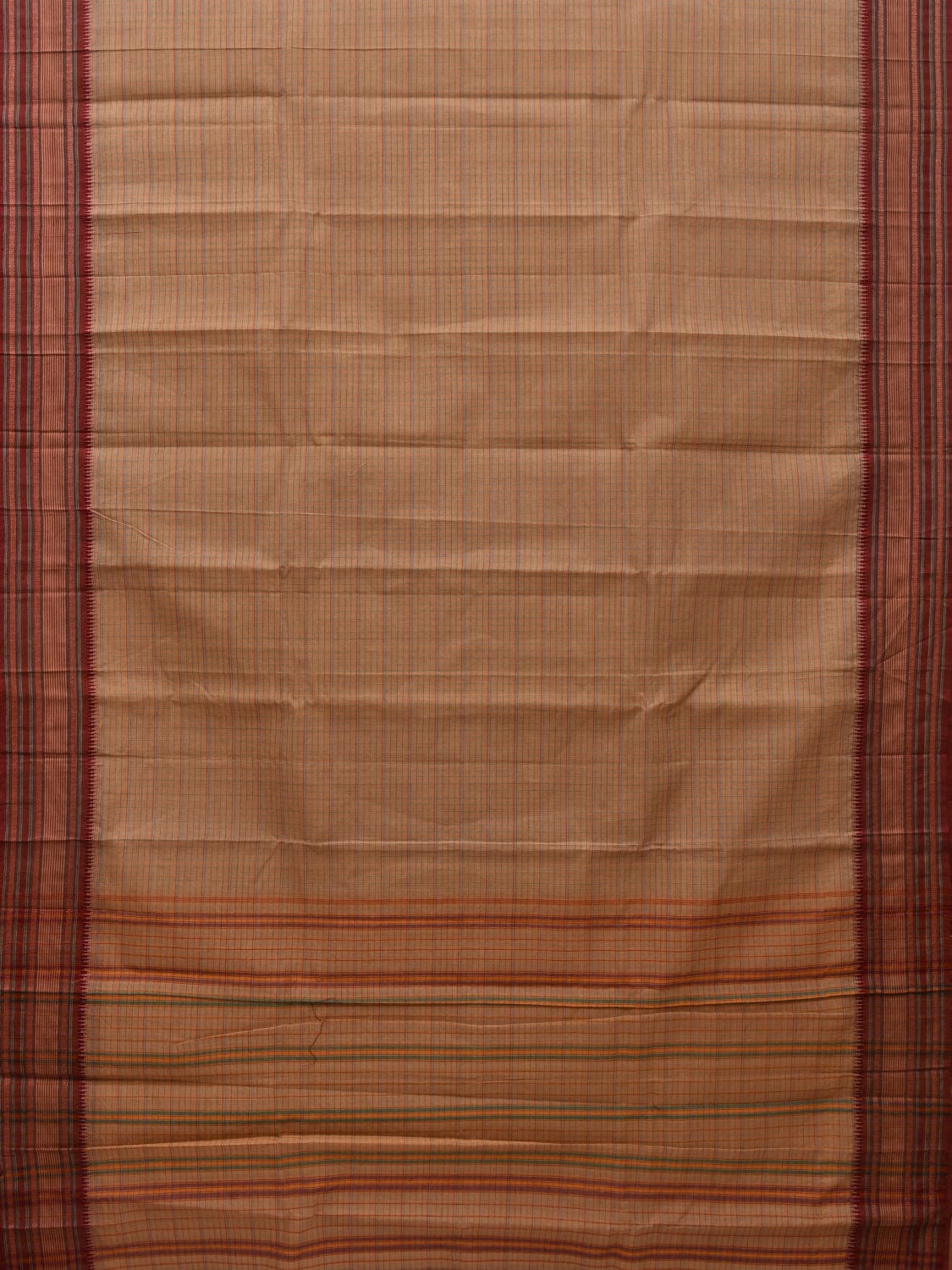 Cream Narayanpet Cotton Handloom Saree with Checks Design No Blouse np0651