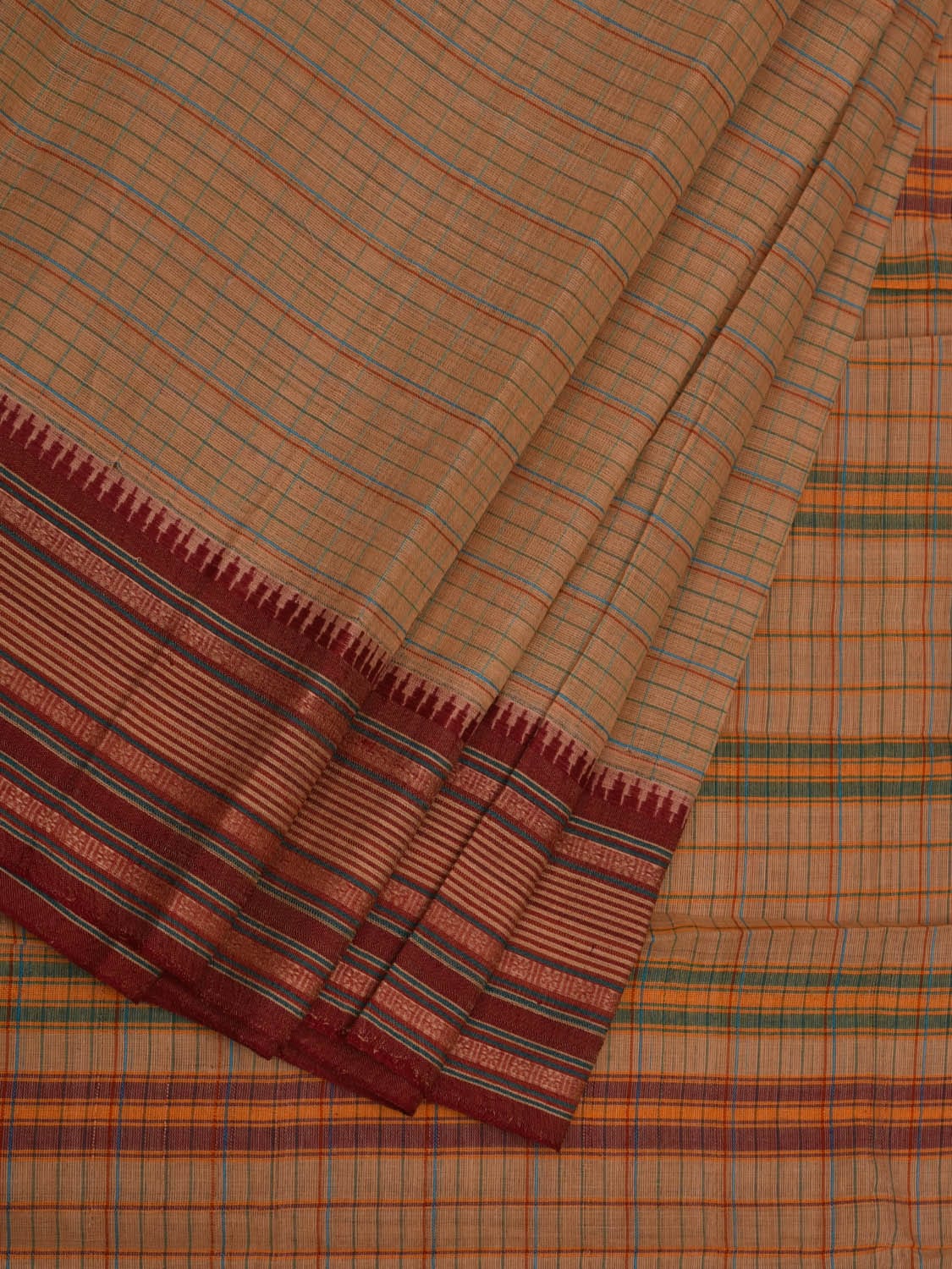 Cream Narayanpet Cotton Handloom Saree with Checks Design No Blouse np0651