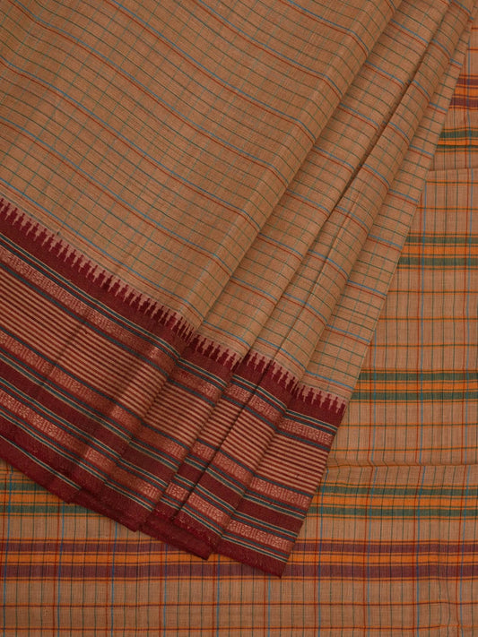 Cream Narayanpet Cotton Handloom Saree with Checks Design No Blouse np0651