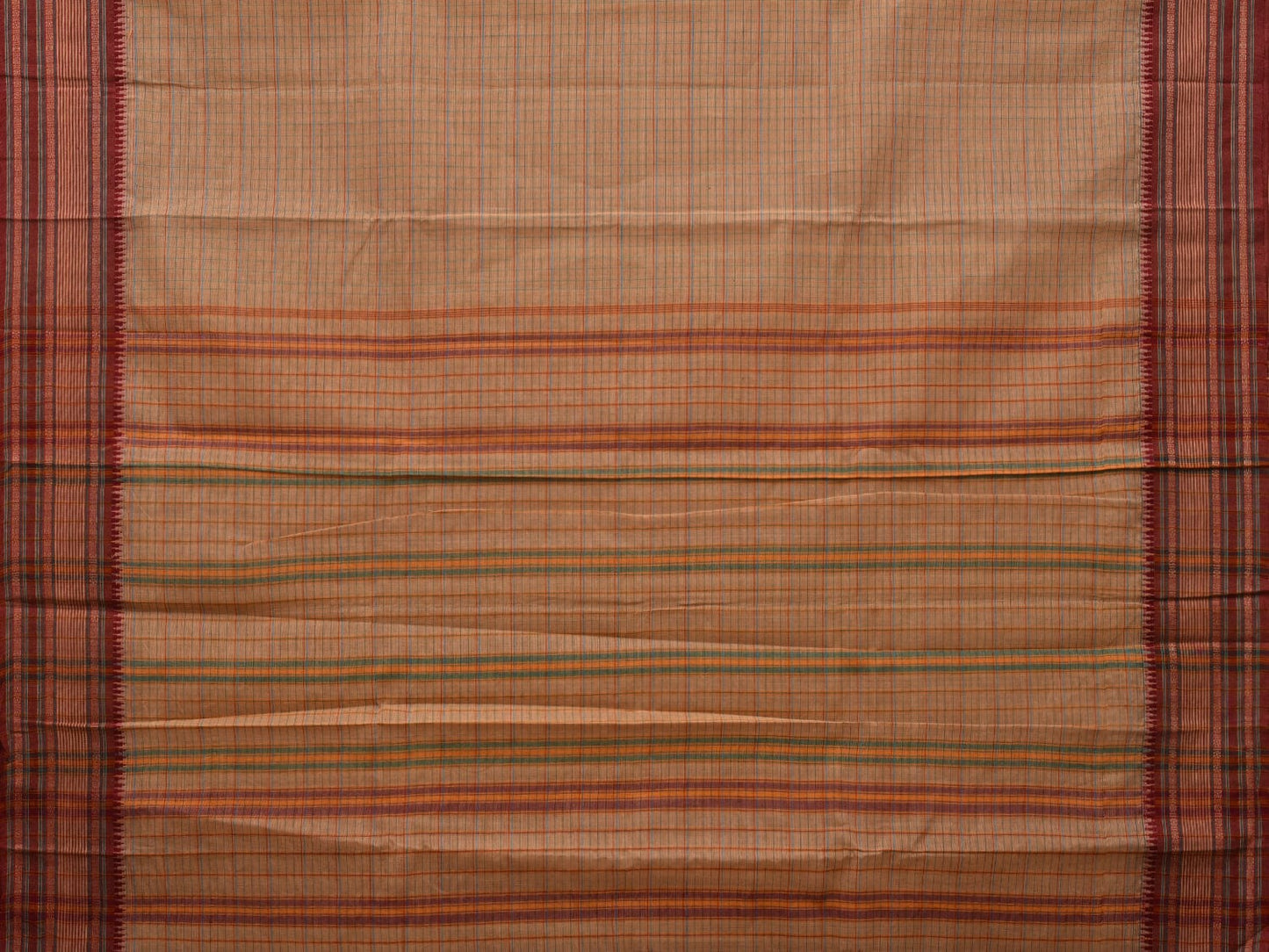 Cream Narayanpet Cotton Handloom Saree with Checks Design No Blouse np0651