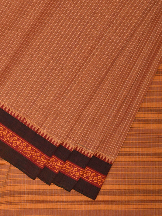Cream Narayanpet Cotton Handloom Saree with Checks Design No Blouse np0846