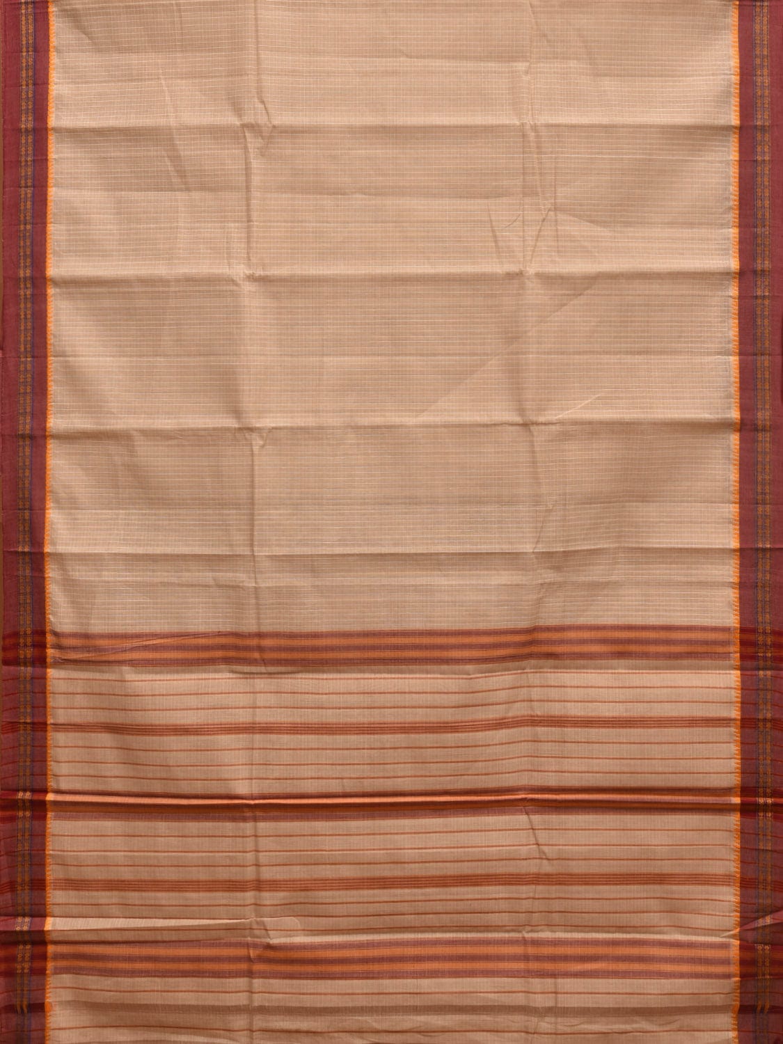 Cream Narayanpet Cotton Handloom Saree with Checks Design No Blouse np0857
