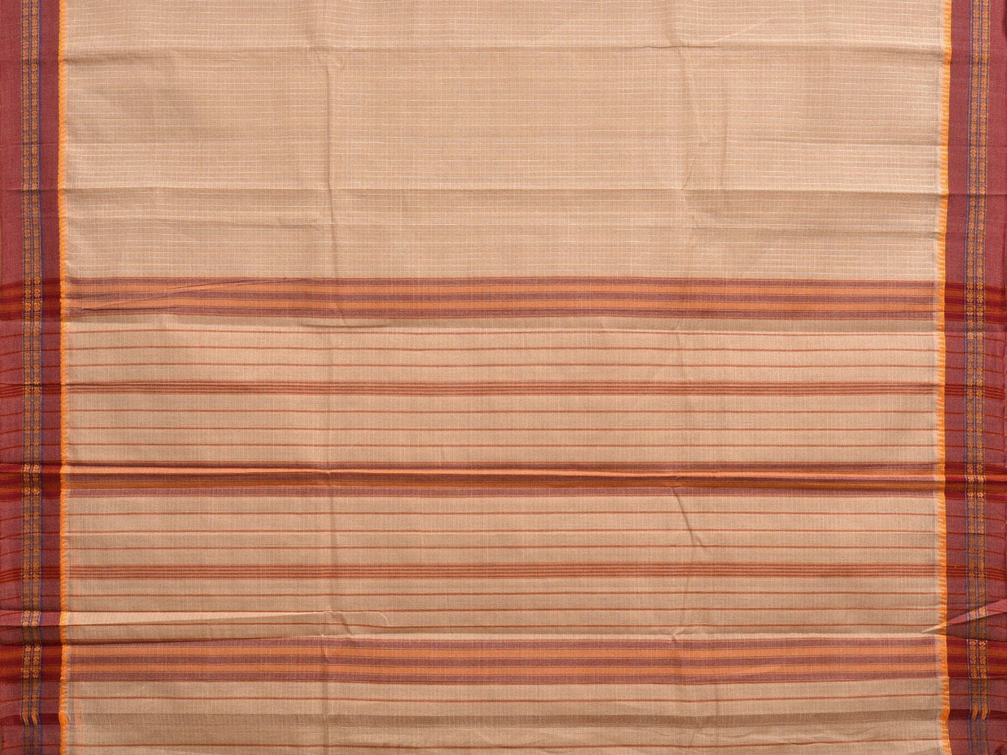 Cream Narayanpet Cotton Handloom Saree with Checks Design No Blouse np0857