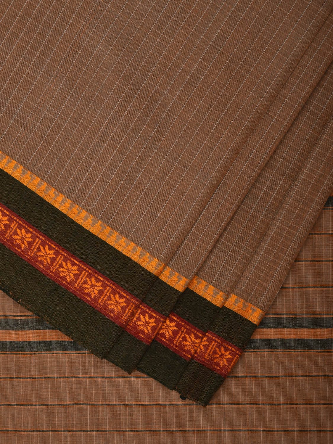 Cream Narayanpet Cotton Handloom Saree with Checks Design No Blouse np0879