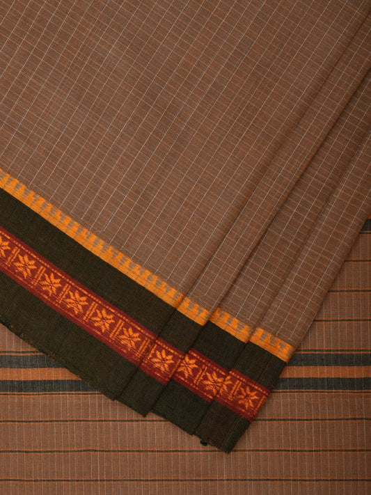 Cream Narayanpet Cotton Handloom Saree with Checks Design No Blouse np0879