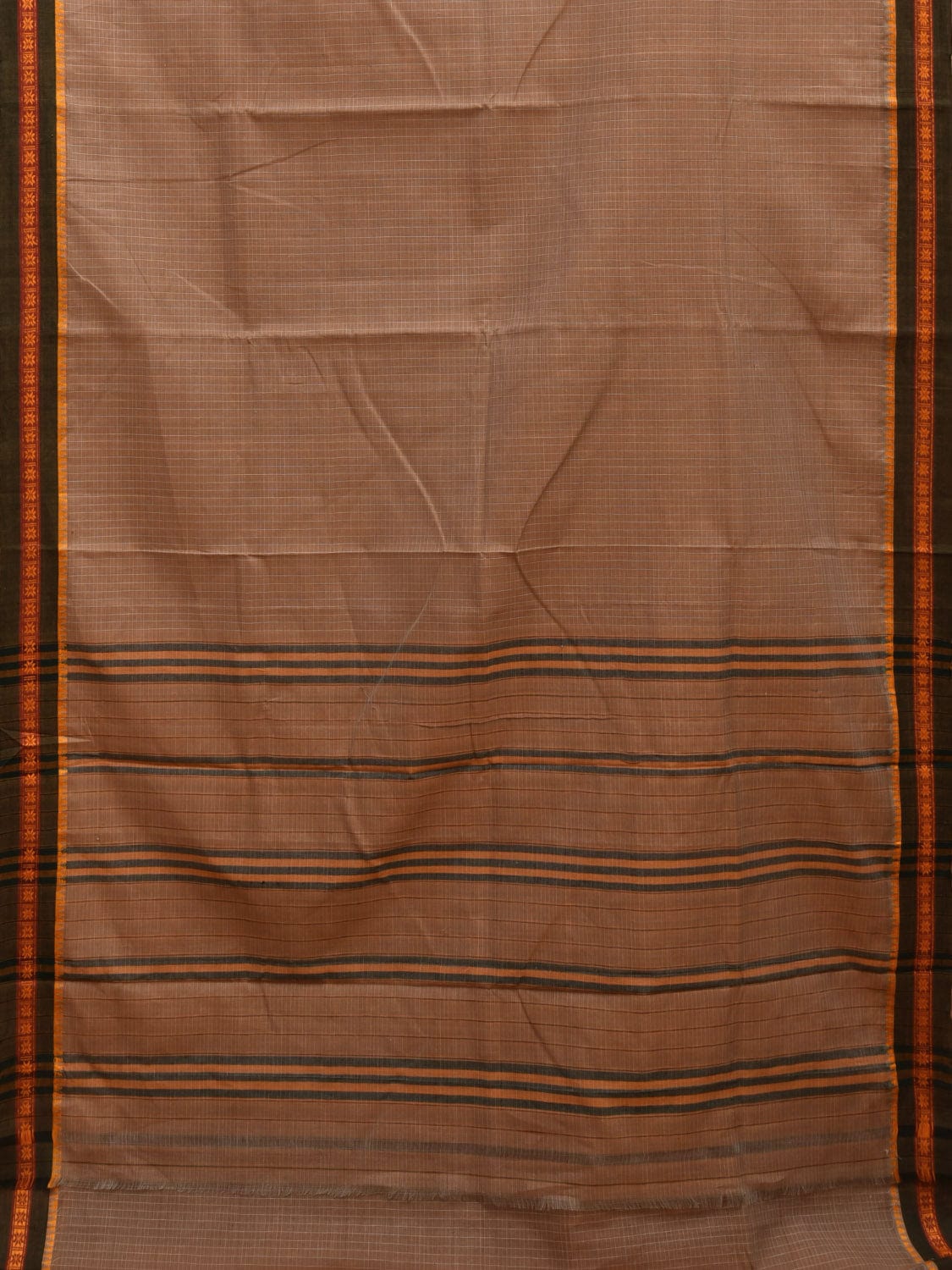 Cream Narayanpet Cotton Handloom Saree with Checks Design No Blouse np0879