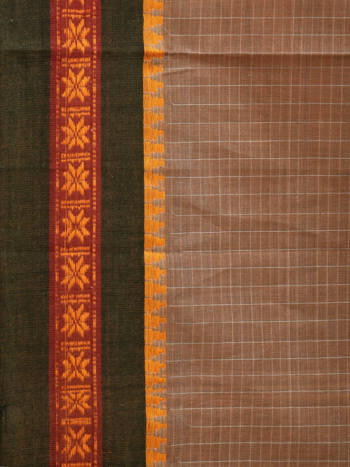 Cream Narayanpet Cotton Handloom Saree with Checks Design No Blouse np0879