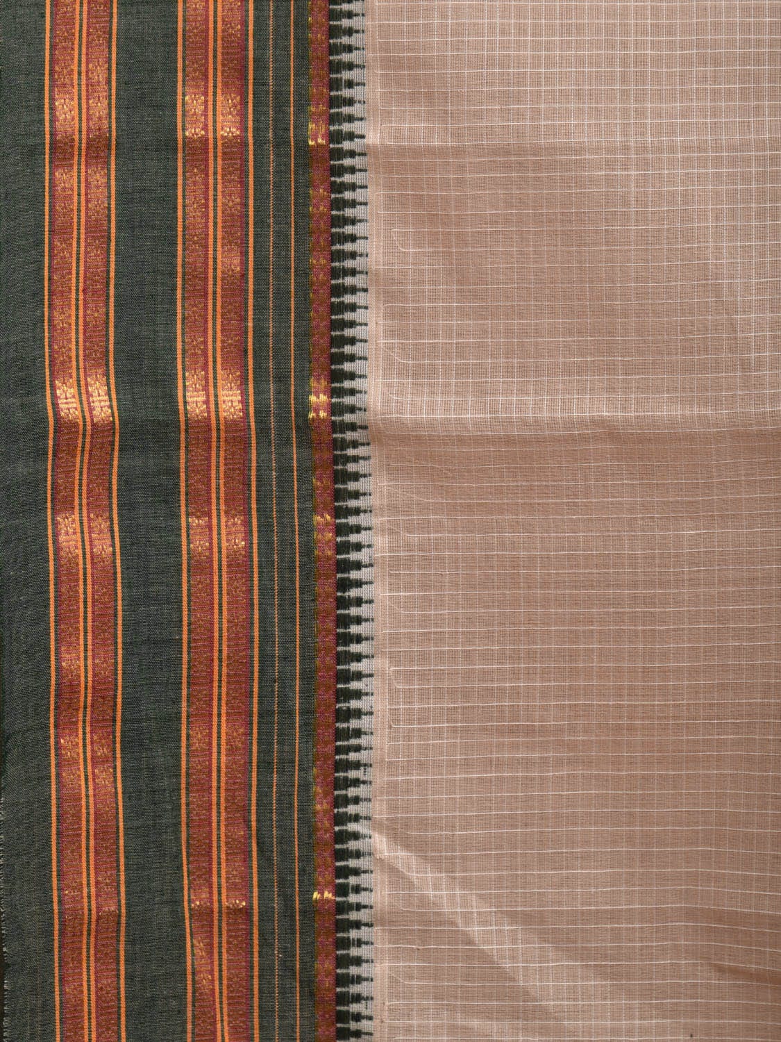 Cream Narayanpet Cotton Handloom Saree with Checks Design No Blouse np0881