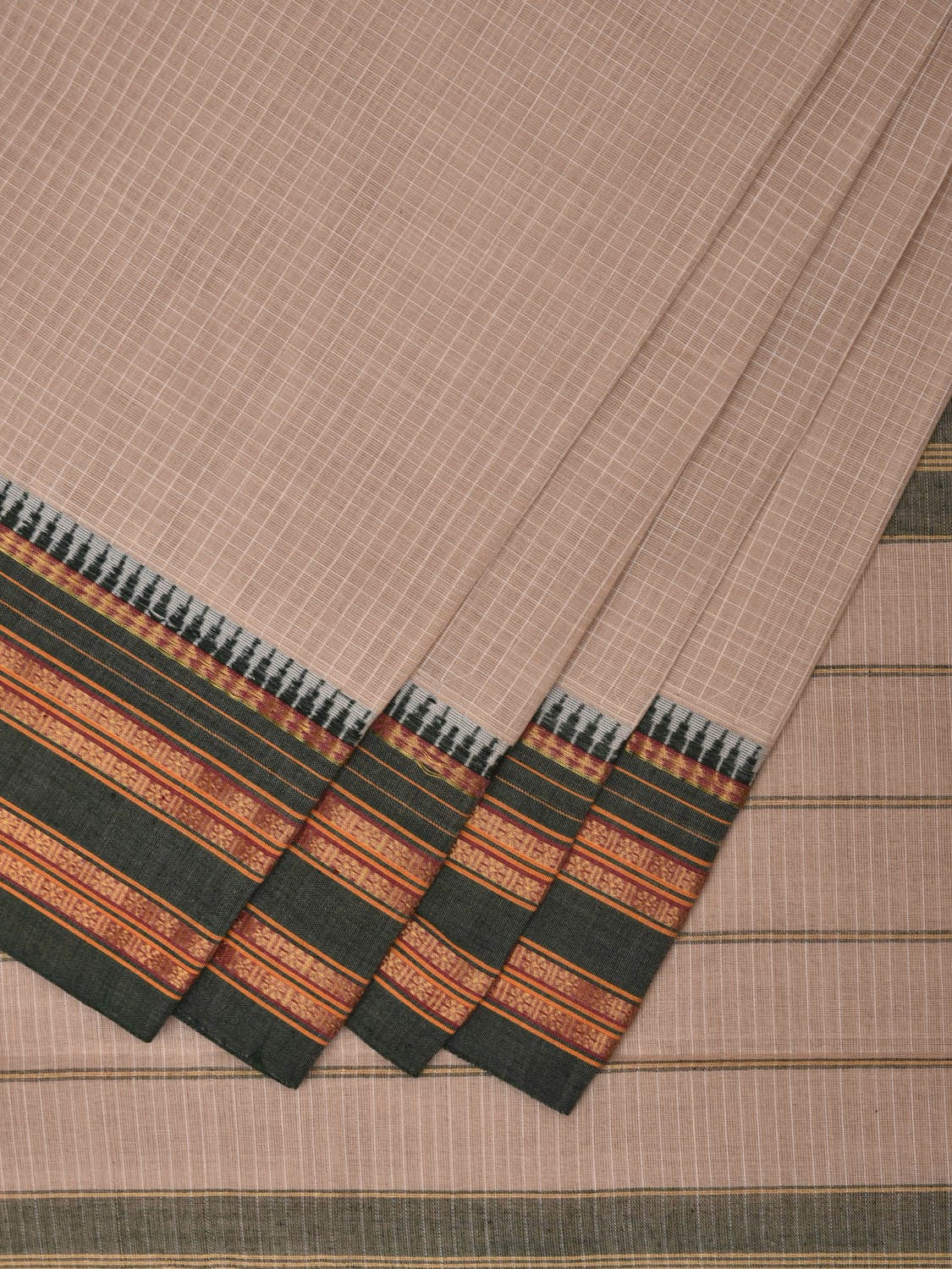 Cream Narayanpet Cotton Handloom Saree with Checks Design No Blouse np0881