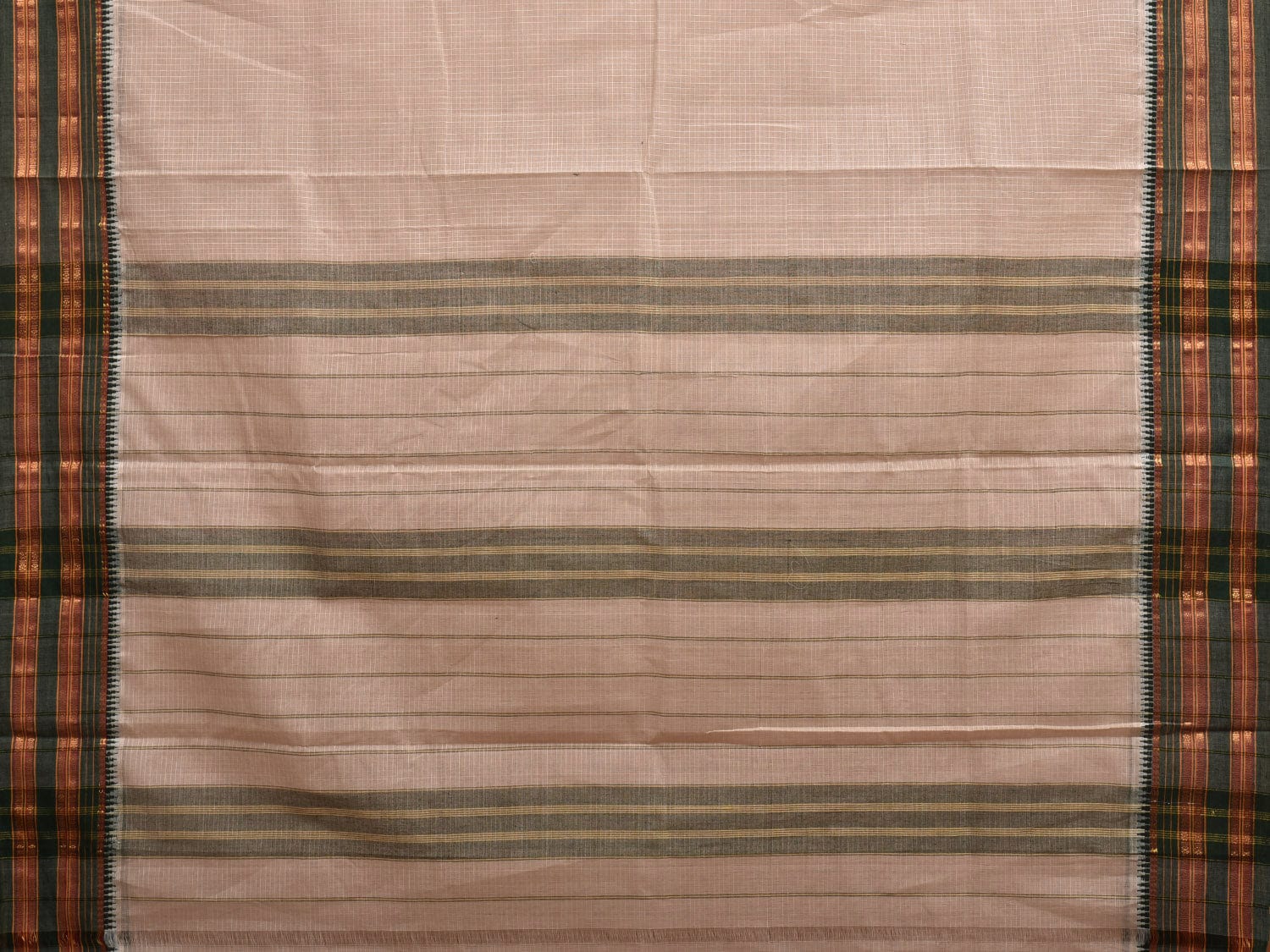 Cream Narayanpet Cotton Handloom Saree with Checks Design No Blouse np0881