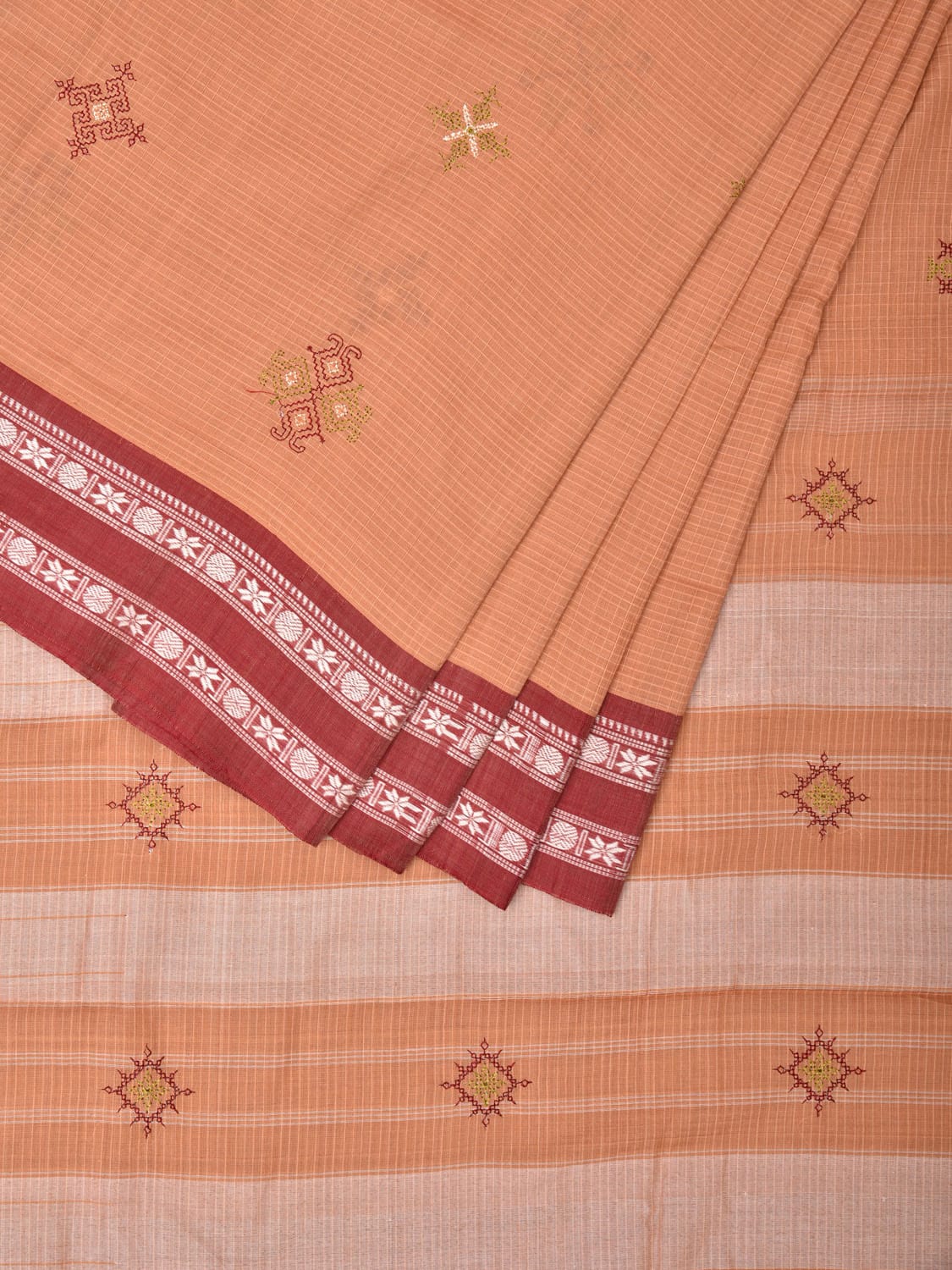 Cream Narayanpet Cotton Handloom Saree with Kasuti Work Design o0404