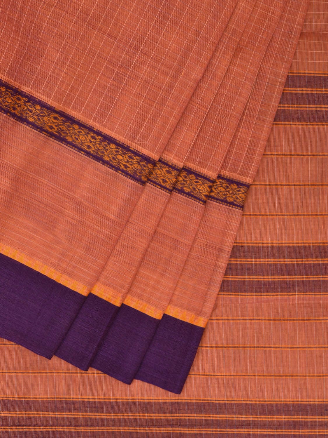 Cream Narayanpet Cotton Handloom Saree with One Side Big Border Design No Blouse np0875