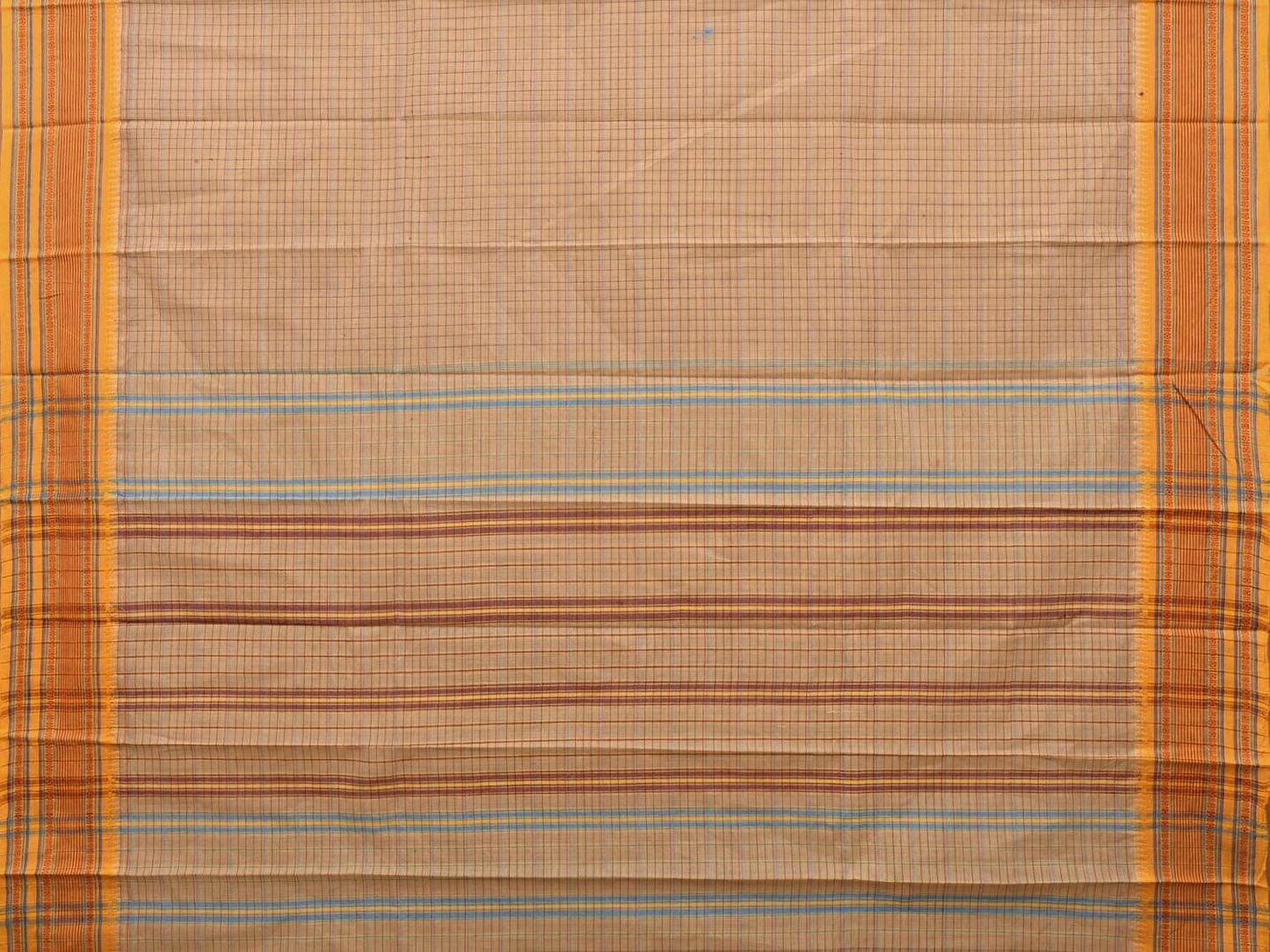 Cream Narayanpet Cotton Handloom Saree with Strips Design No Blouse np0700