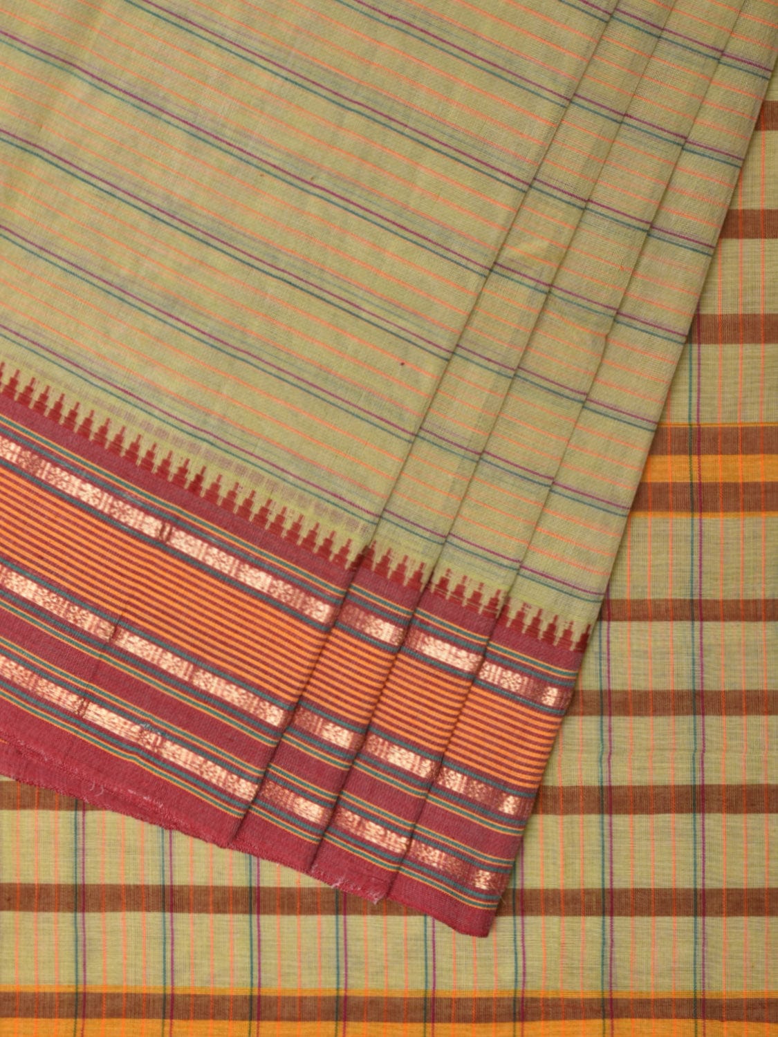 Cream Narayanpet Cotton Handloom Saree with Strips Design No Blouse np0788