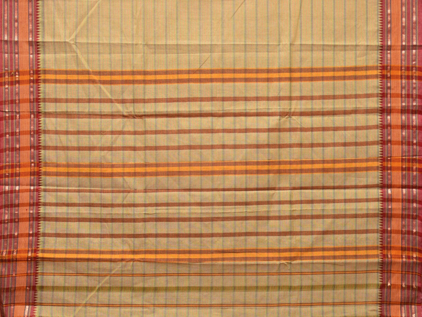 Cream Narayanpet Cotton Handloom Saree with Strips Design No Blouse np0788