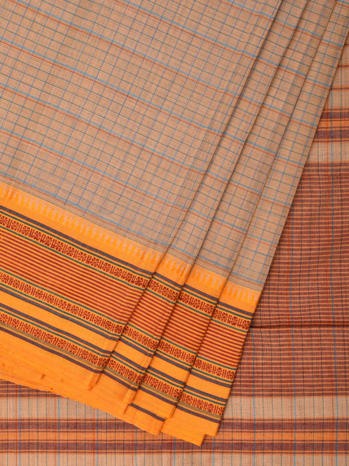 Cream Narayanpet Cotton Handloom Saree with Strips Design No Blouse np0798