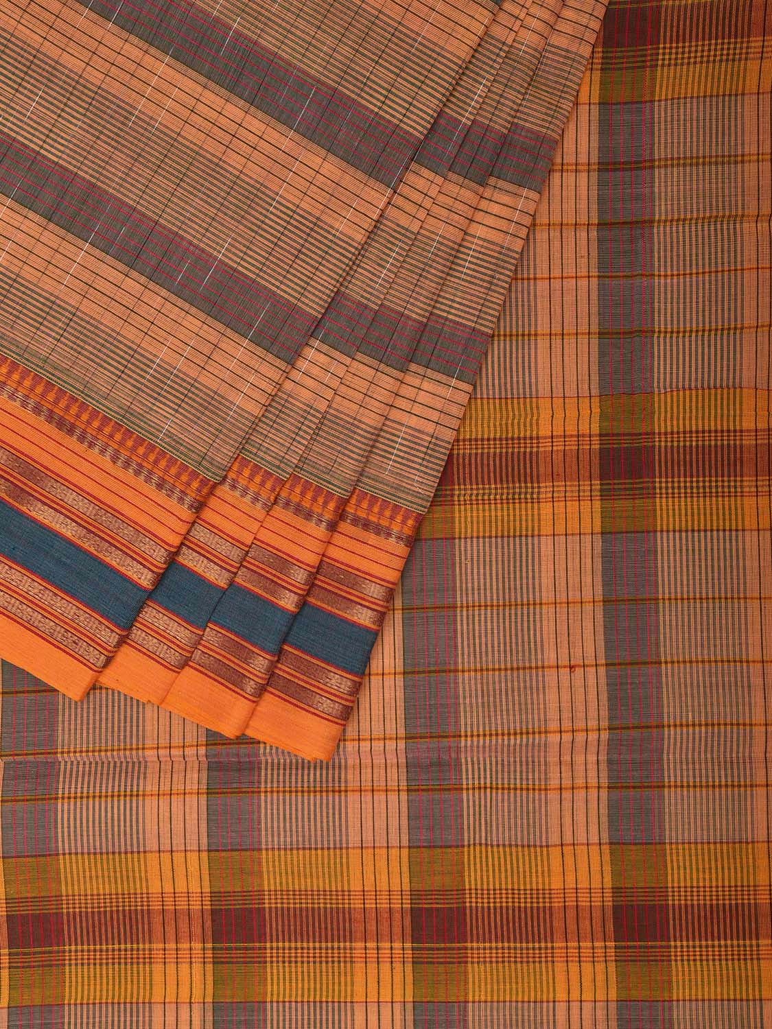 Cream Narayanpet Cotton Handloom Saree with Strips Design No Blouse np1054