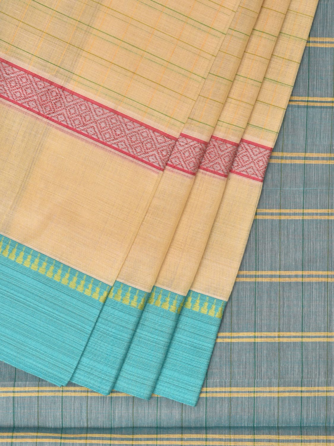 Cream Narayanpet Cotton Handloom Saree with Strips Design np0762