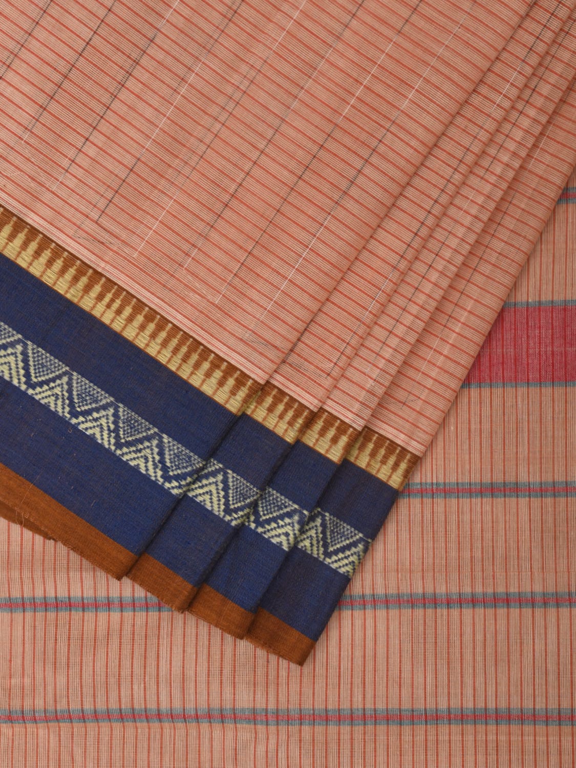 Cream Narayanpet Cotton Handloom Saree with Strips Pallu and Border Design No Blouse np0909