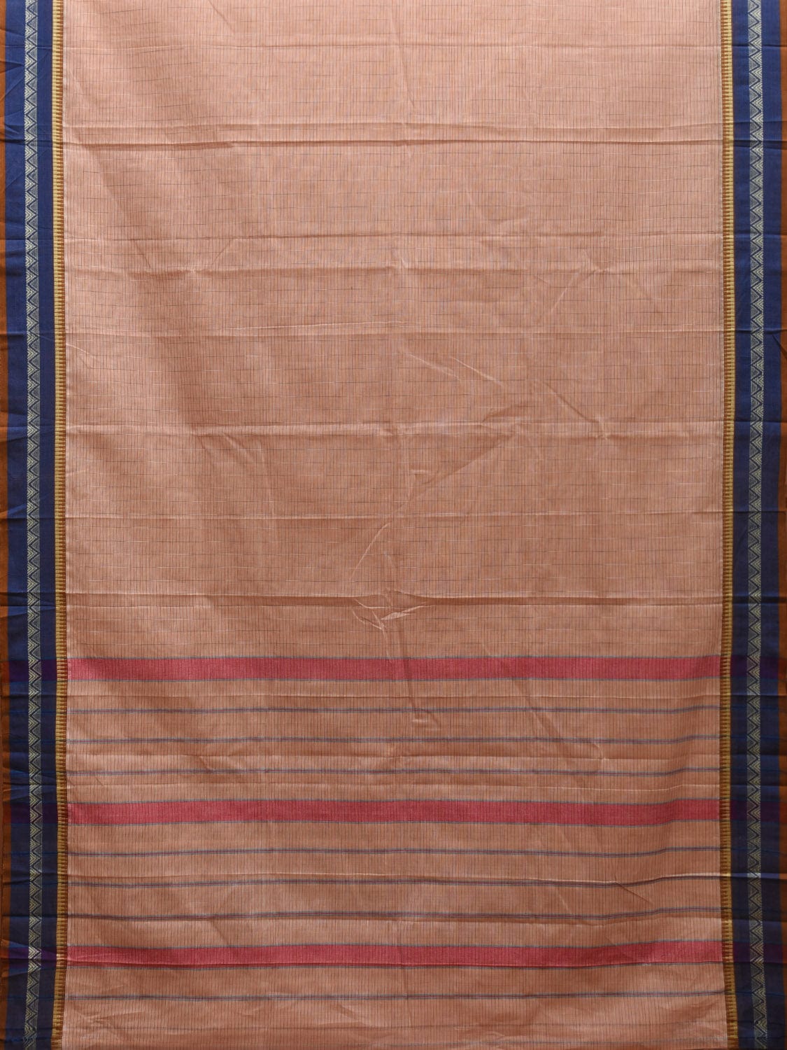 Cream Narayanpet Cotton Handloom Saree with Strips Pallu and Border Design No Blouse np0909