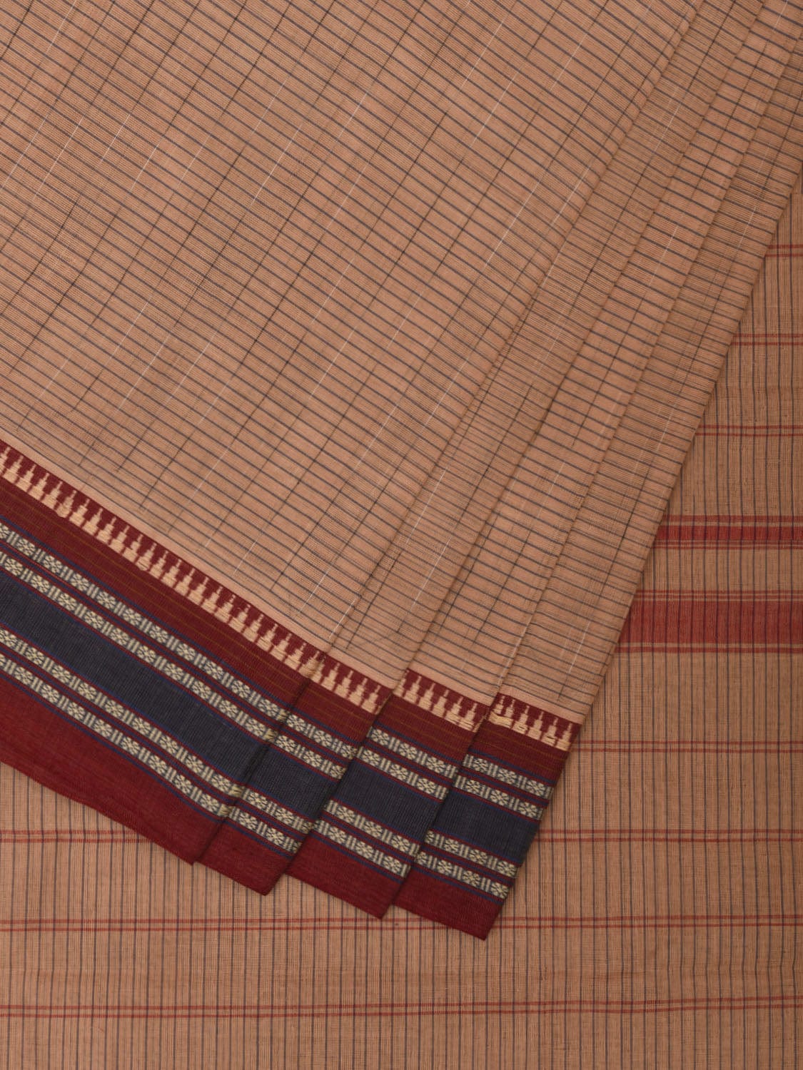 Cream Narayanpet Cotton Handloom Saree with Strips Pallu and Border Design No Blouse np0910