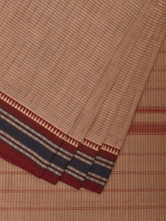Cream Narayanpet Cotton Handloom Saree with Strips Pallu and Border Design No Blouse np0910