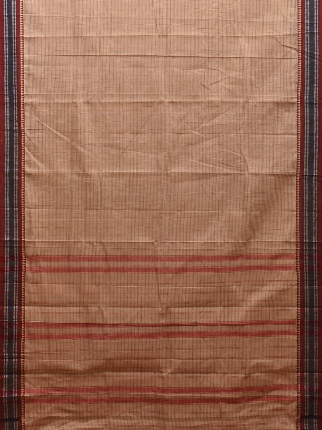 Cream Narayanpet Cotton Handloom Saree with Strips Pallu and Border Design No Blouse np0910