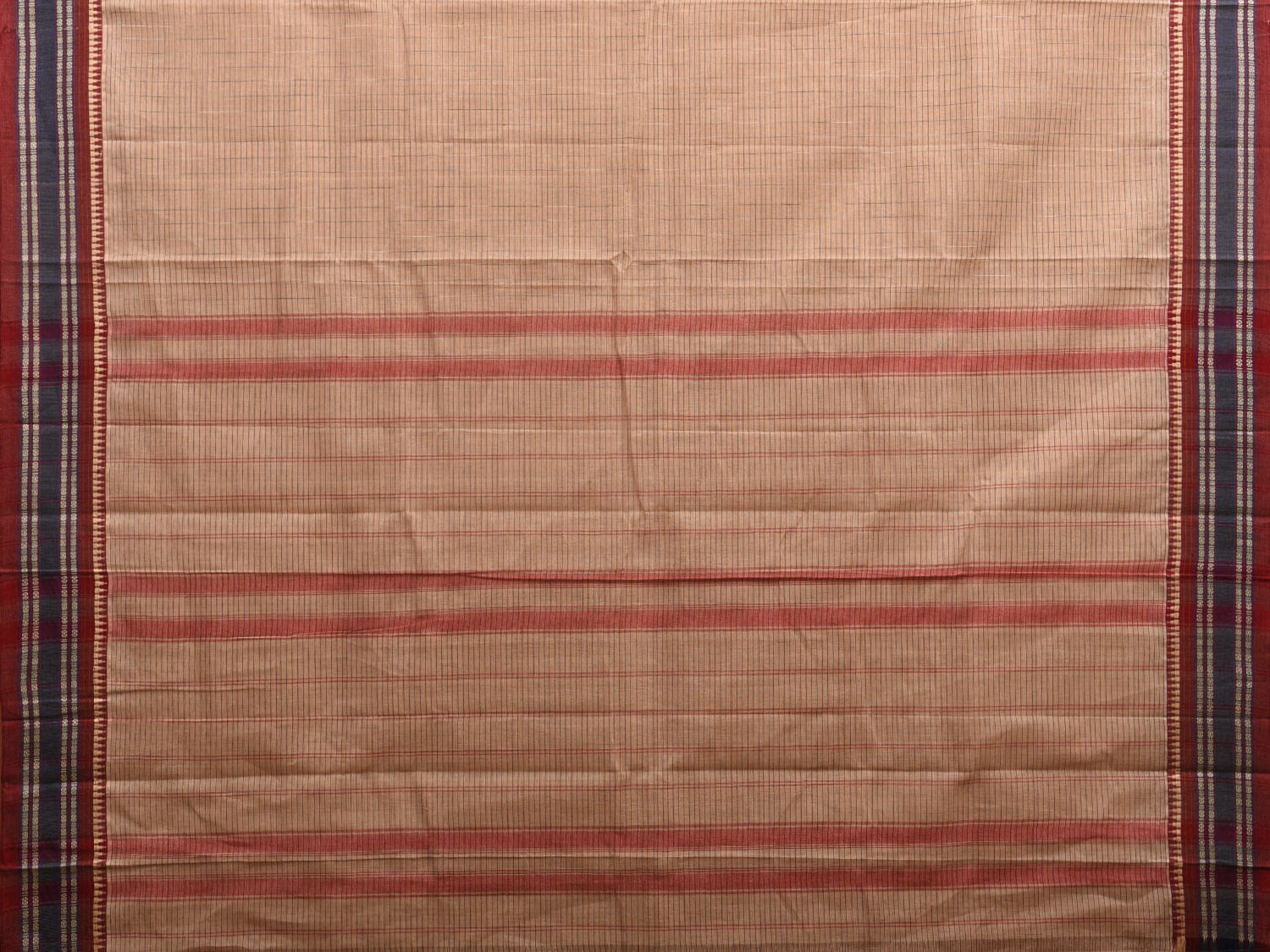 Cream Narayanpet Cotton Handloom Saree with Strips Pallu and Border Design No Blouse np0910