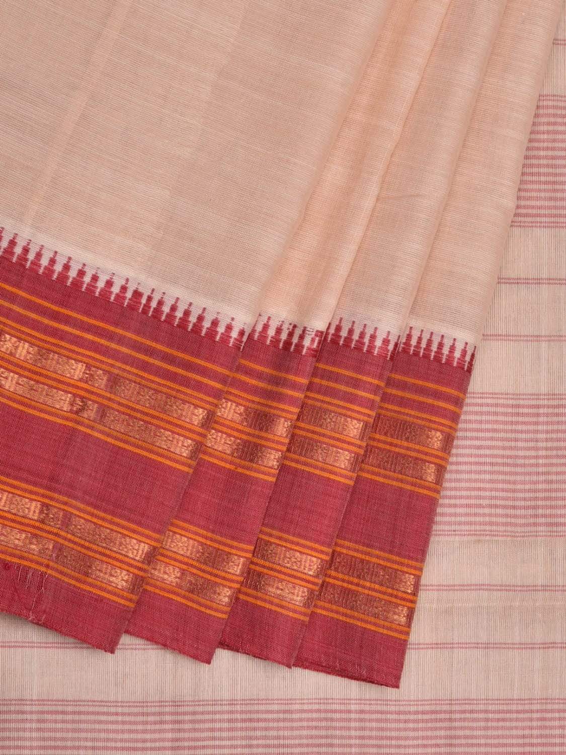 Cream Narayanpet Cotton Plain Saree with Natural Dye Colors np0502